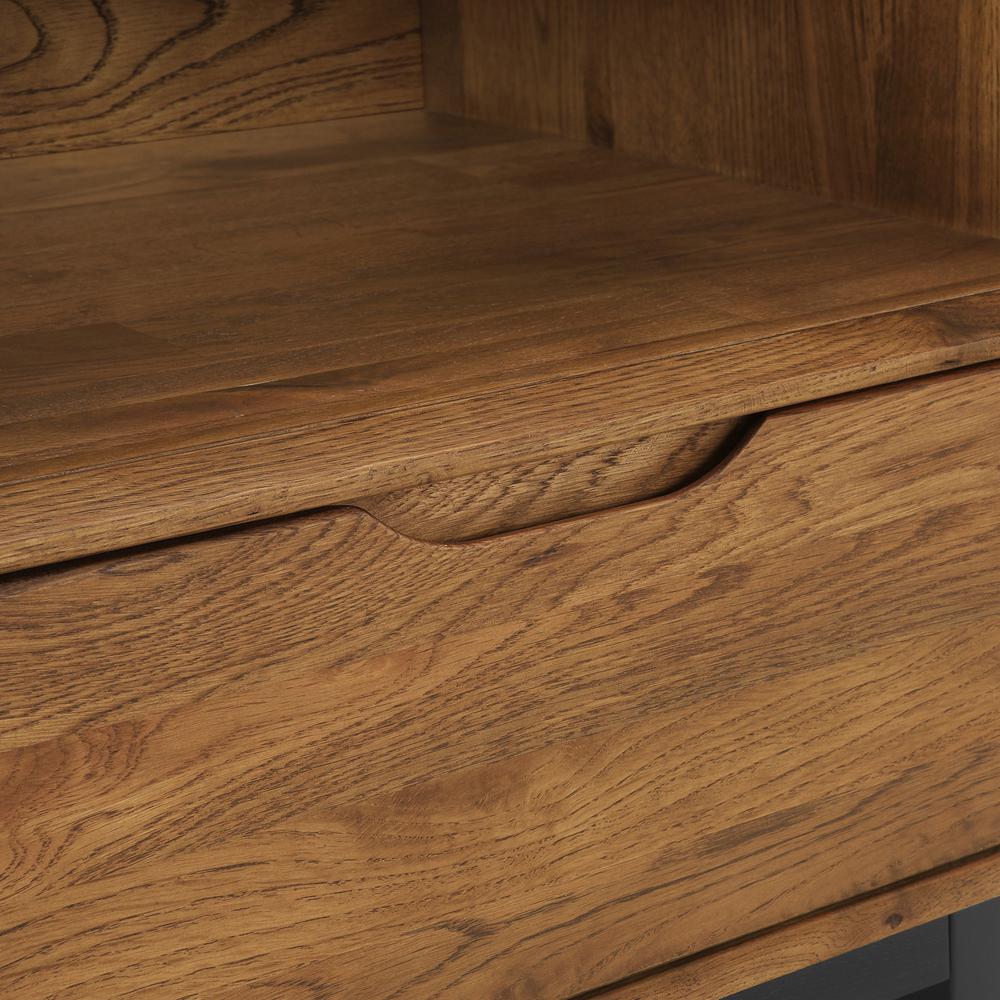 Aldo 1 Drawer Nightstand in Brown Oak Wood with Black Metal Legs. Picture 6