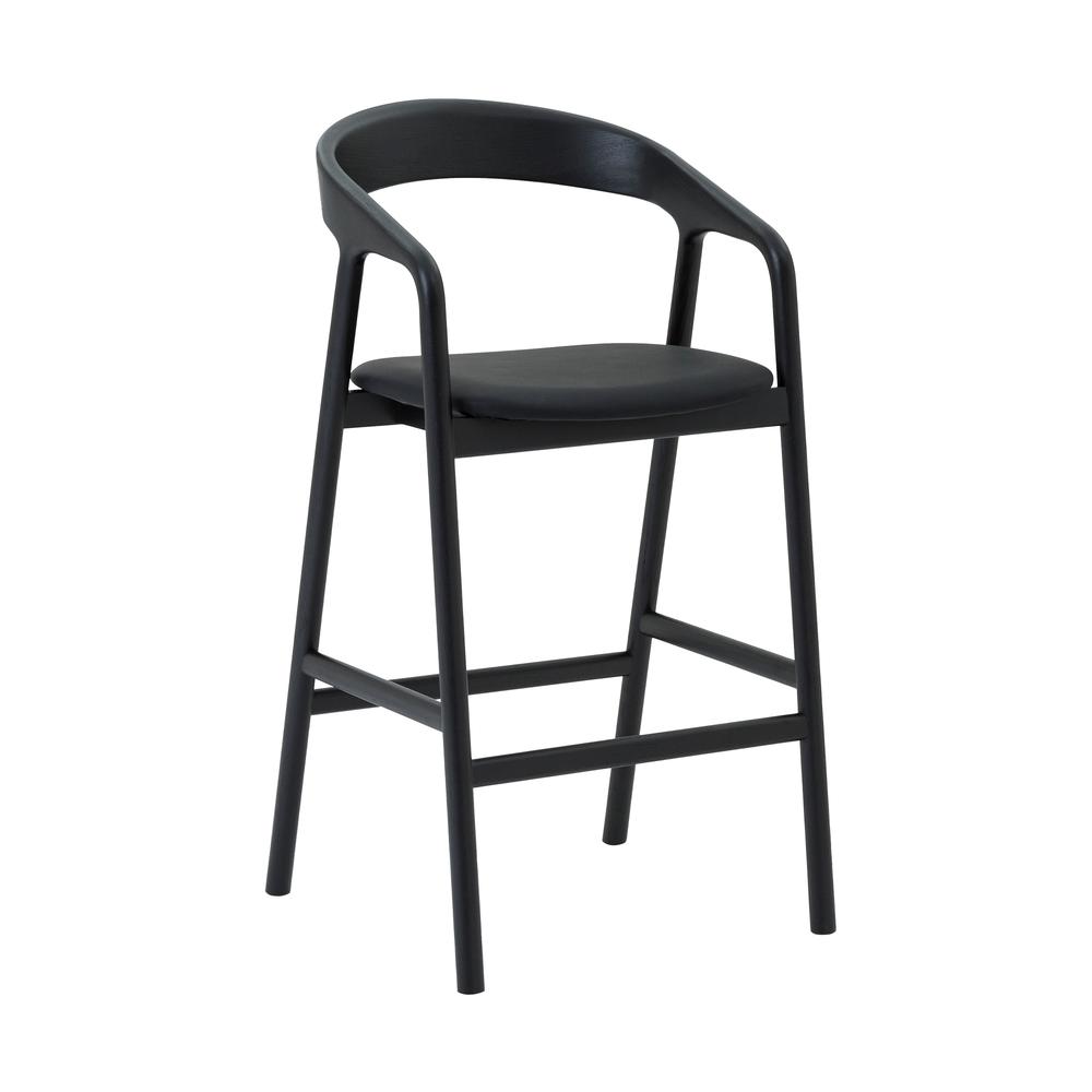 Apache Black Oak Wood and Faux Leather Counter Stool. Picture 1