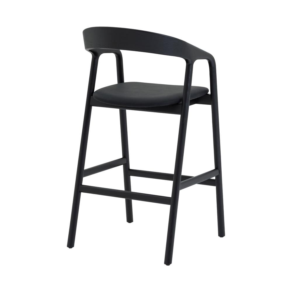 Apache Black Oak Wood and Faux Leather Counter Stool. Picture 4