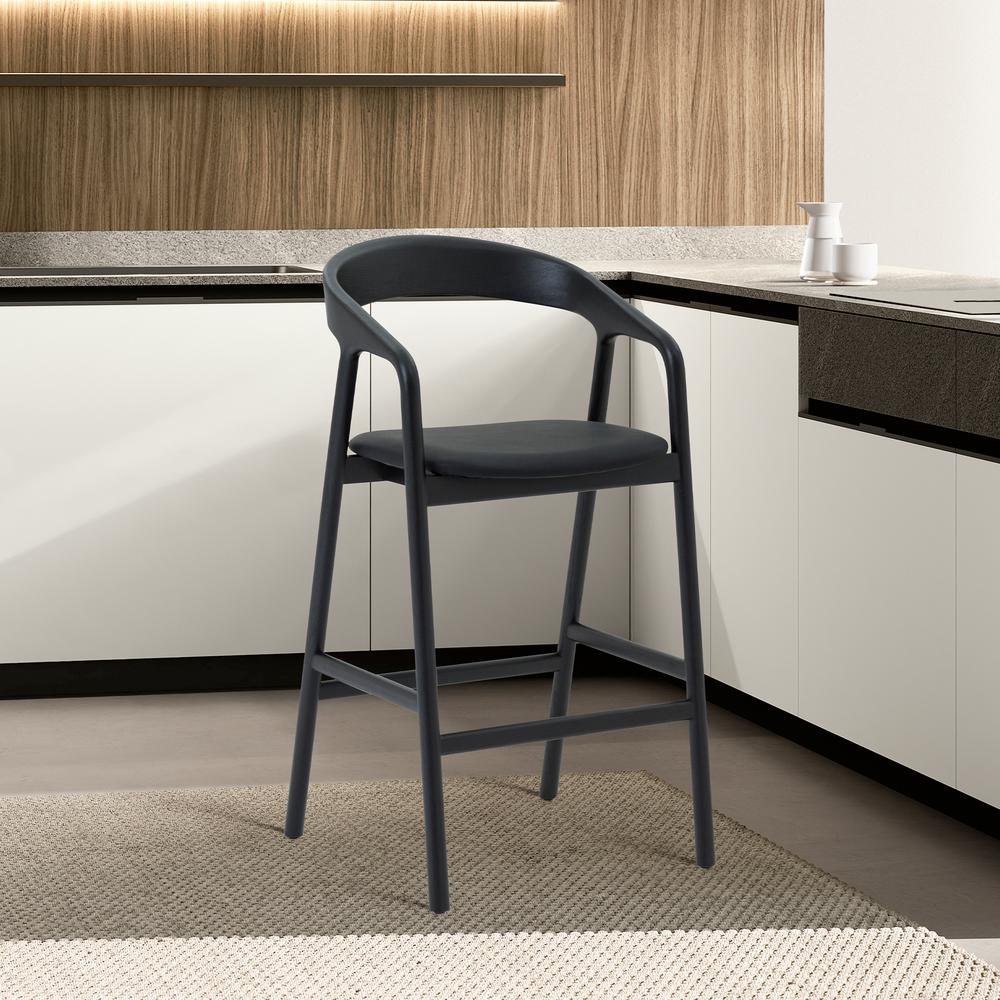 Apache Black Oak Wood and Faux Leather Counter Stool. Picture 12