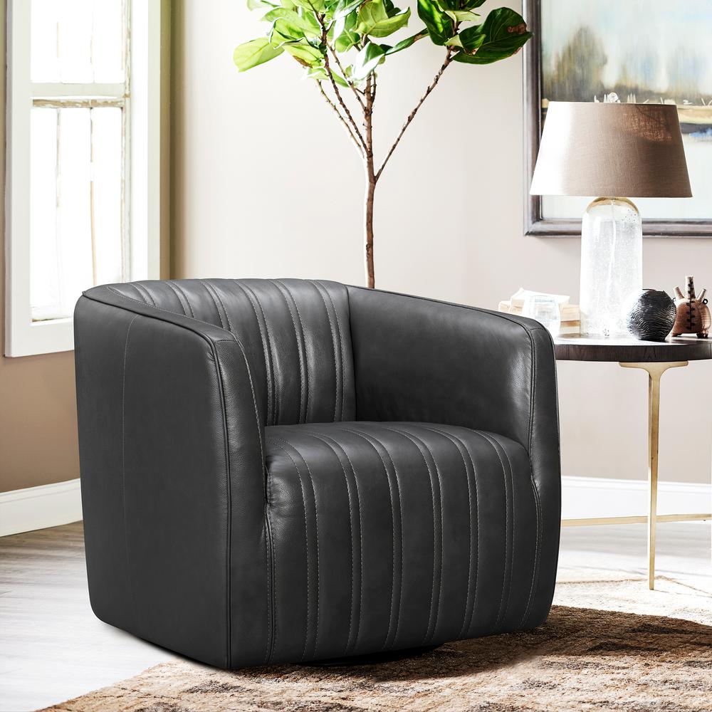 Aries Leather Swivel Barrel Chair, Pewter. Picture 2