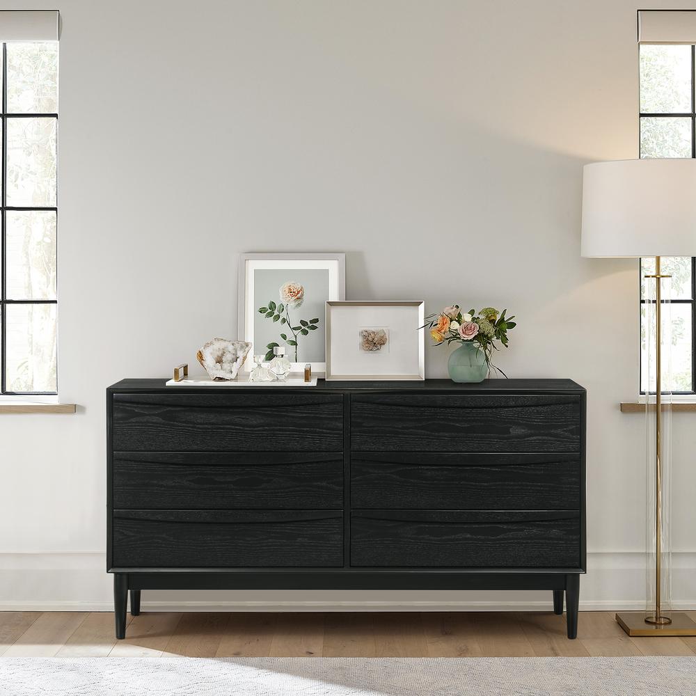 Artemio 6 Drawer Wood Dresser in Black Finish. Picture 11