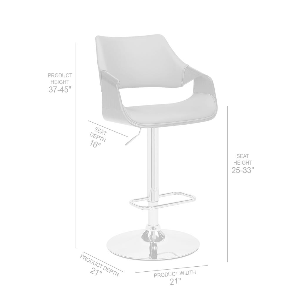 Aspen Adjustable Swivel Cream Faux Leather and Walnut Wood Bar Stool with Chrome Base. Picture 9