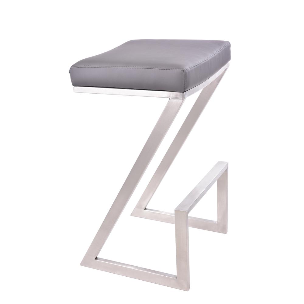 Armen Living Atlantis 26" Counter Height Backless Barstool in Brushed Stainless Steel finish with Grey Faux Leather. Picture 1