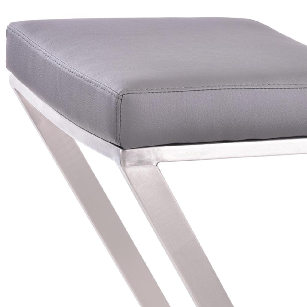 Armen Living Atlantis 26" Counter Height Backless Barstool in Brushed Stainless Steel finish with Grey Faux Leather. Picture 3