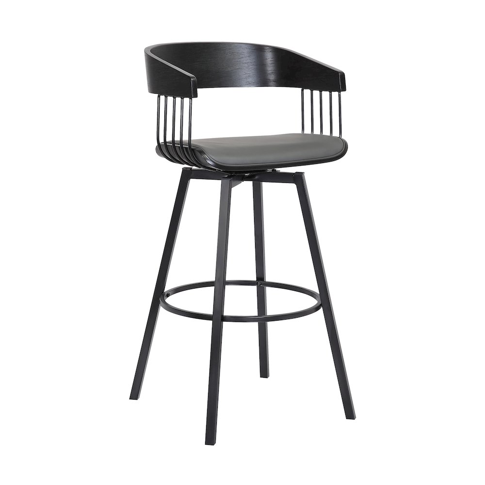 Athena Upholstered Wood Swivel Bar or Counter Stool with Black Metal. Picture 1