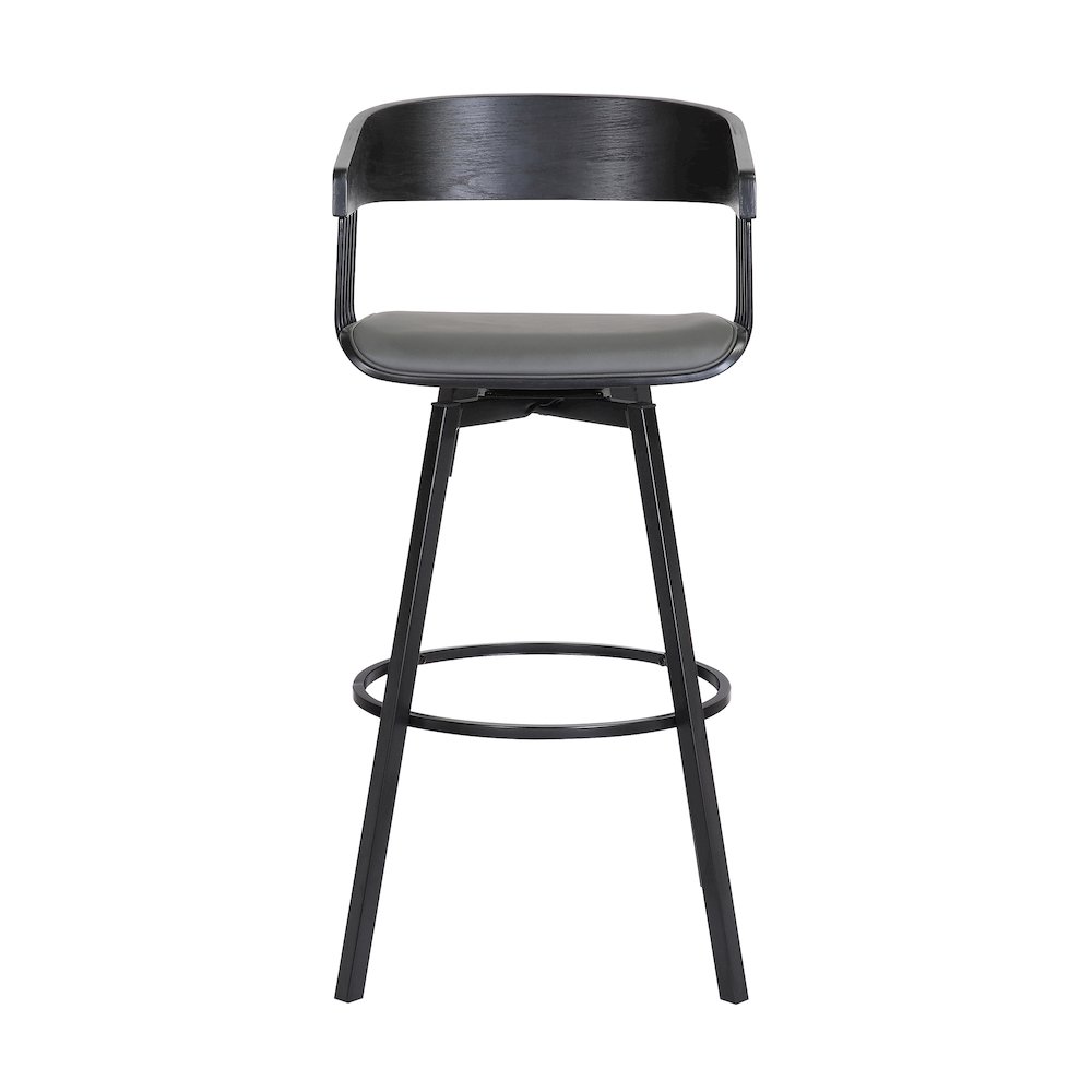 Athena Upholstered Wood Swivel Bar or Counter Stool with Black Metal. Picture 2