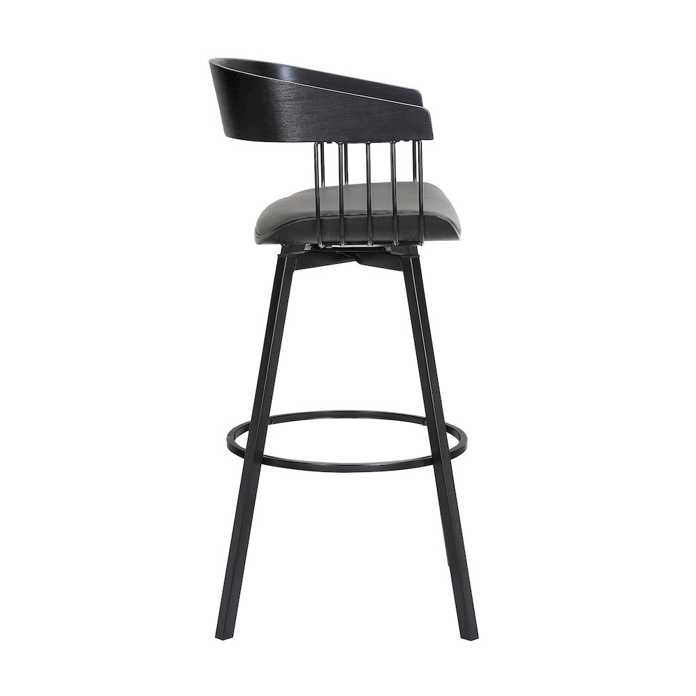 Athena Upholstered Wood Swivel Bar or Counter Stool with Black Metal. Picture 3