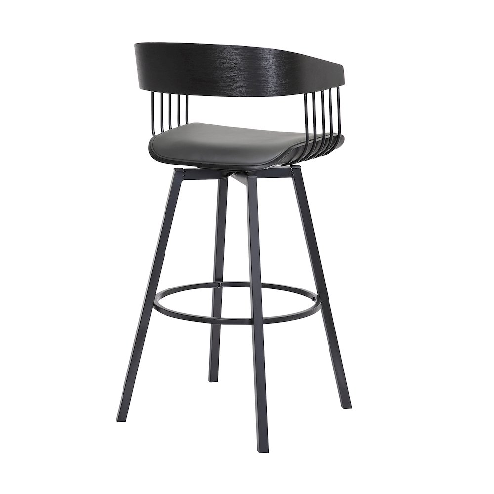 Athena Upholstered Wood Swivel Bar or Counter Stool with Black Metal. Picture 4