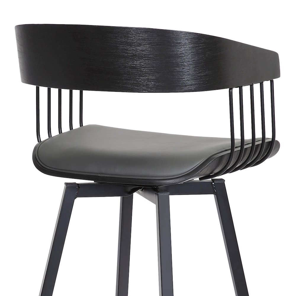 Athena Upholstered Wood Swivel Bar or Counter Stool with Black Metal. Picture 7
