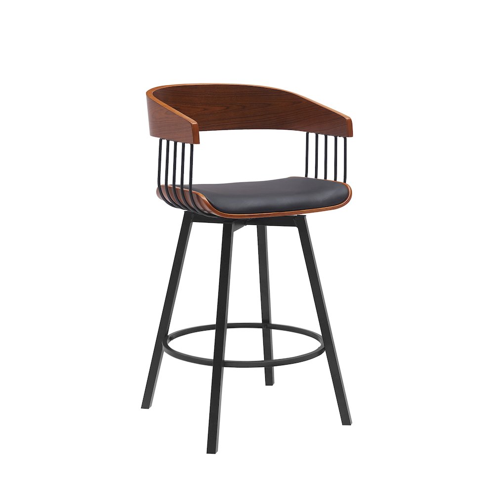 Athena Upholstered Wood Swivel Bar or Counter Stool with Black Metal. Picture 1