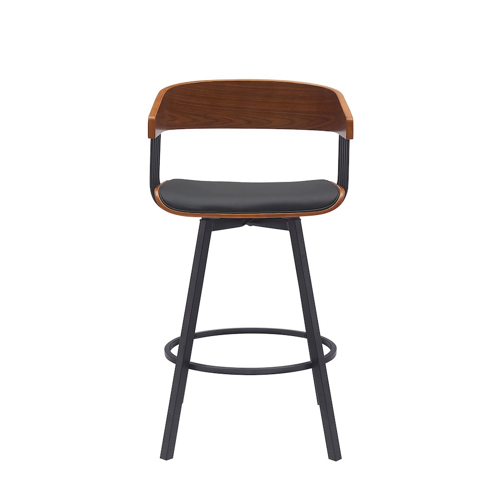 Athena Upholstered Wood Swivel Bar or Counter Stool with Black Metal. Picture 2