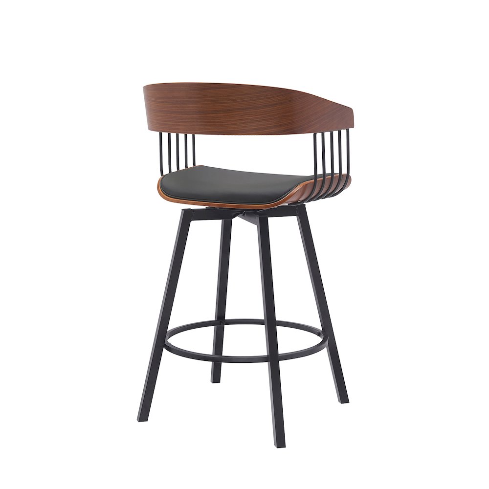 Athena Upholstered Wood Swivel Bar or Counter Stool with Black Metal. Picture 3