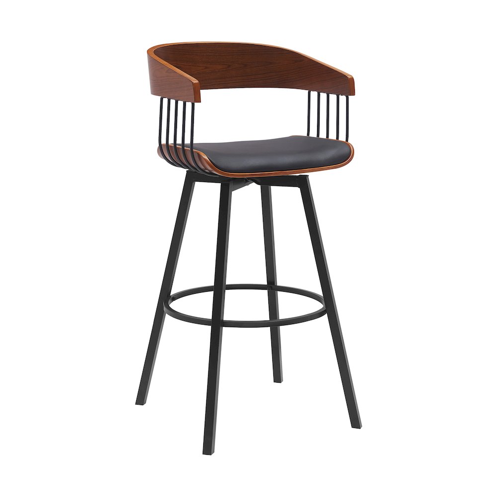 Athena Upholstered Wood Swivel Bar or Counter Stool with Black Metal. Picture 1