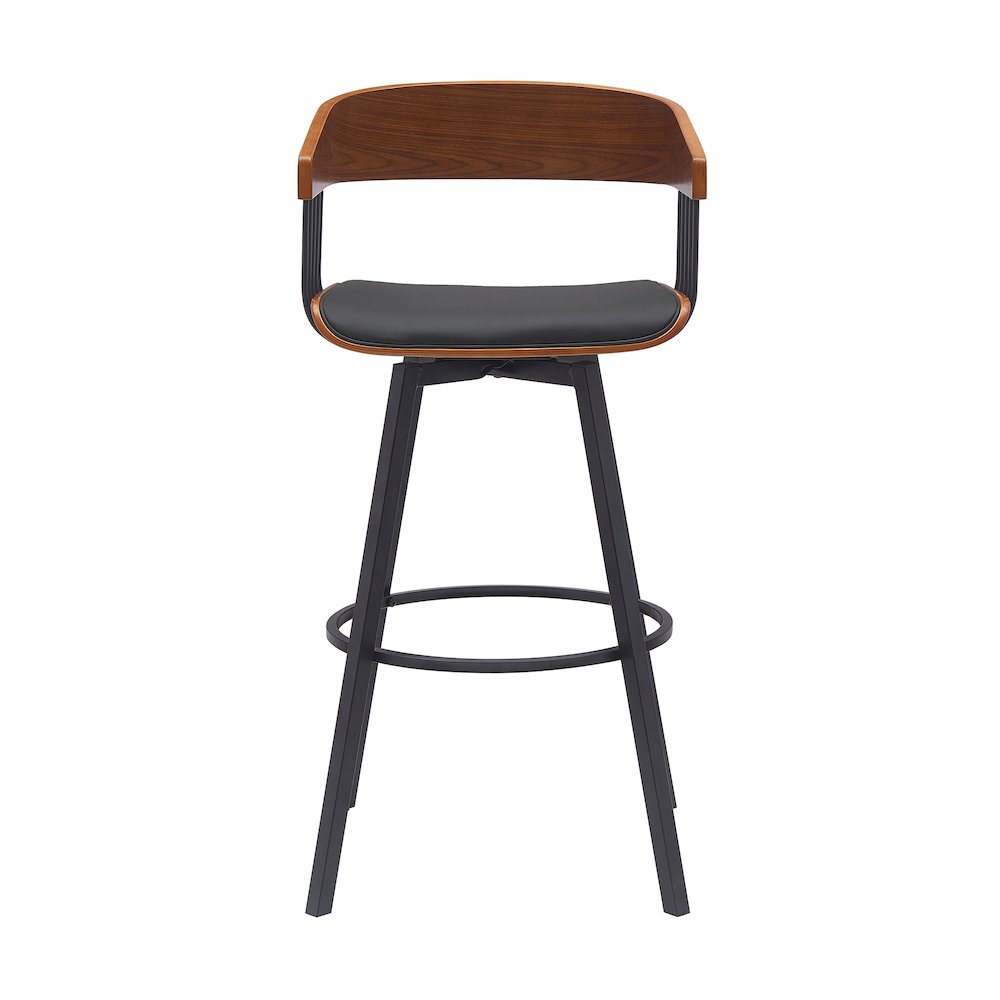 Athena Upholstered Wood Swivel Bar or Counter Stool with Black Metal. Picture 2