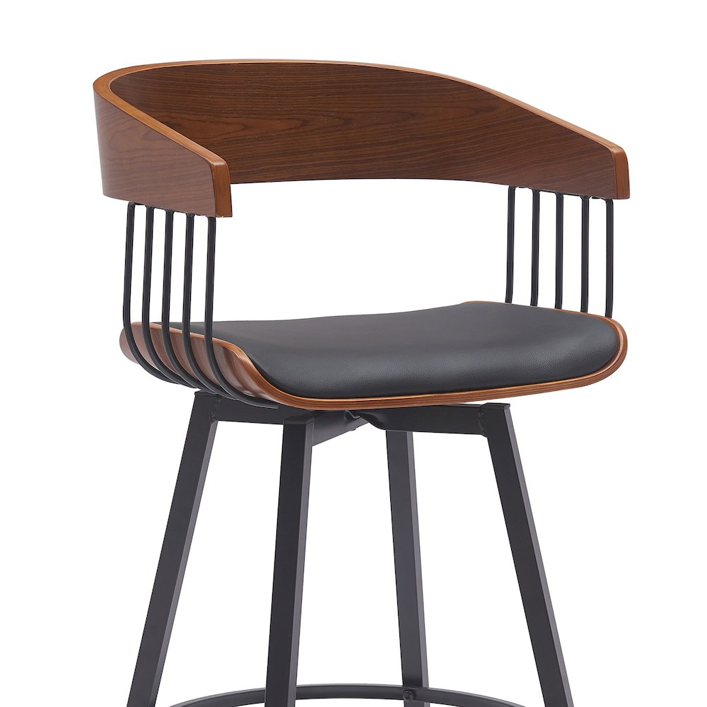 Athena Upholstered Wood Swivel Bar or Counter Stool with Black Metal. Picture 4