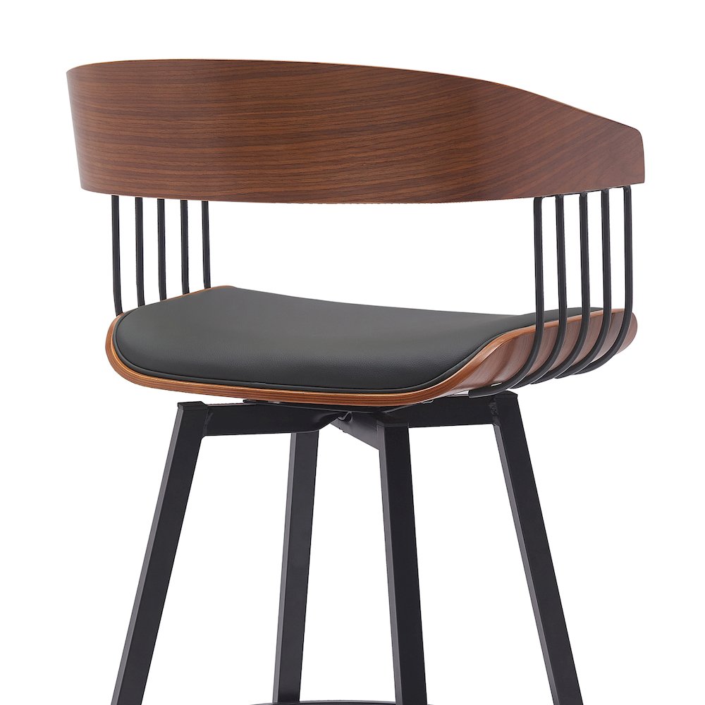 Athena Upholstered Wood Swivel Bar or Counter Stool with Black Metal. Picture 5