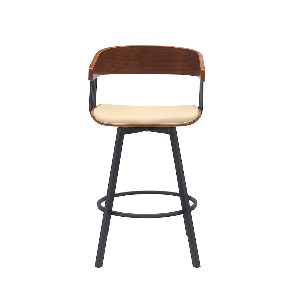 Athena Upholstered Wood Swivel Bar or Counter Stool with Black Metal. Picture 2