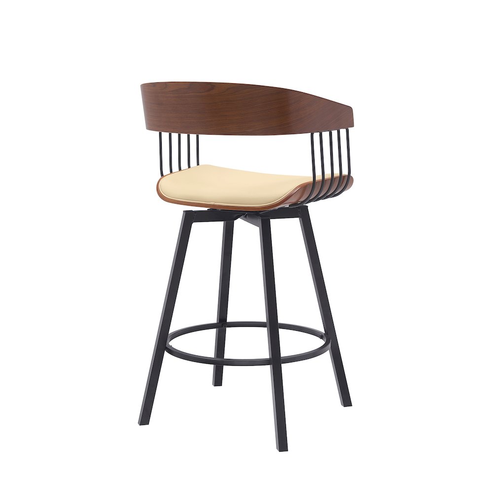 Athena Upholstered Wood Swivel Bar or Counter Stool with Black Metal. Picture 3
