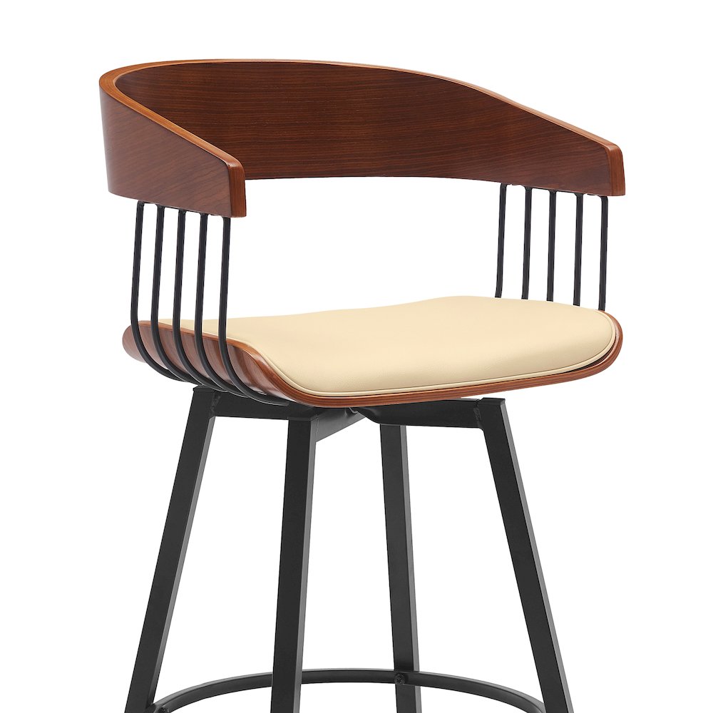 Athena Upholstered Wood Swivel Bar or Counter Stool with Black Metal. Picture 4