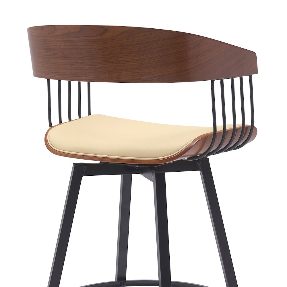 Athena Upholstered Wood Swivel Bar or Counter Stool with Black Metal. Picture 5