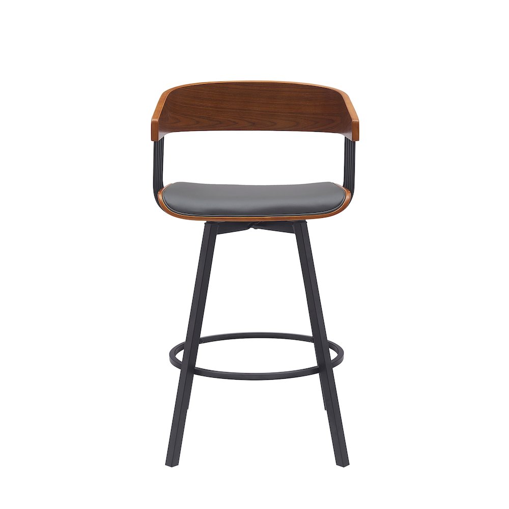Athena Upholstered Wood Swivel Bar or Counter Stool with Black Metal. Picture 2