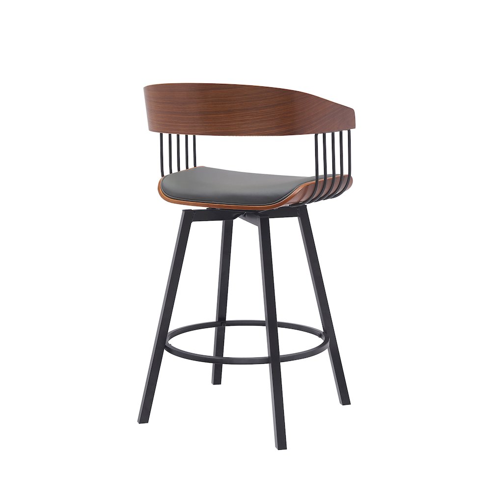 Athena Upholstered Wood Swivel Bar or Counter Stool with Black Metal. Picture 3