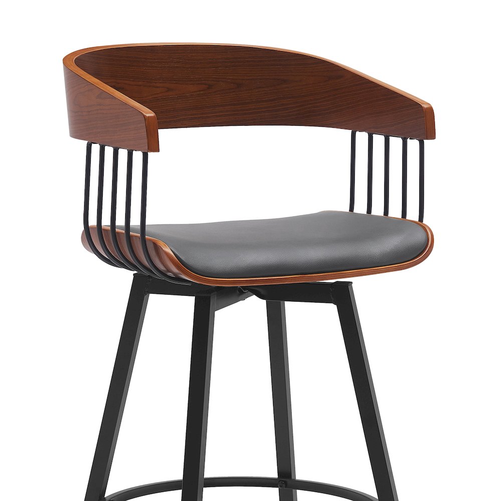 Athena Upholstered Wood Swivel Bar or Counter Stool with Black Metal. Picture 4