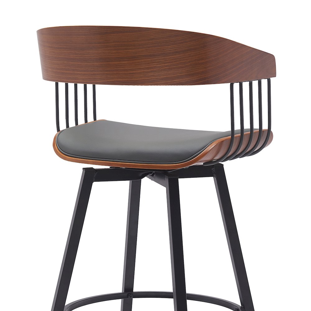 Athena Upholstered Wood Swivel Bar or Counter Stool with Black Metal. Picture 5