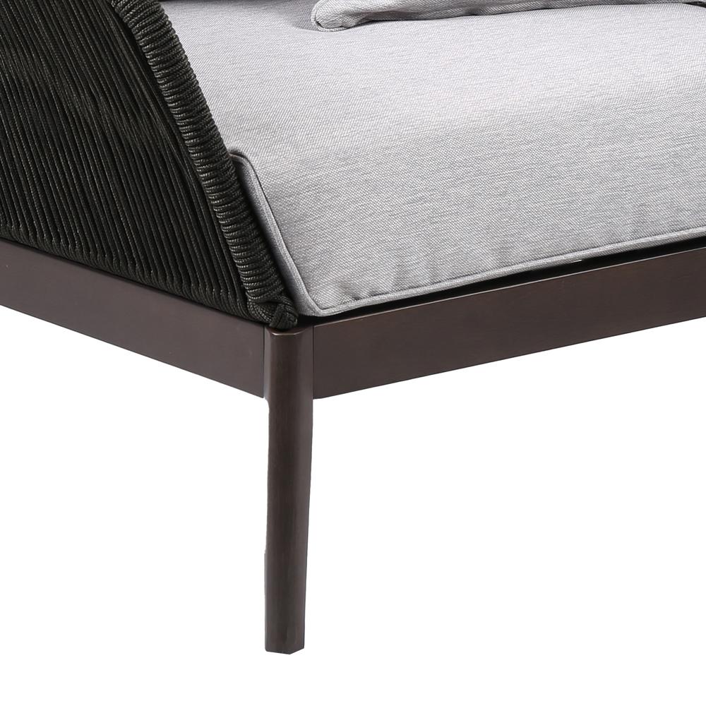 Athos Indoor Outdoor Club Chair in Dark Eucalyptus Wood with Latte Rope and Grey Cushions. Picture 3