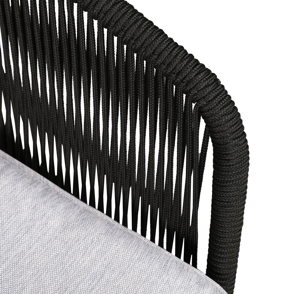 Athos Indoor Outdoor Club Chair in Dark Eucalyptus Wood with Latte Rope and Grey Cushions. Picture 4