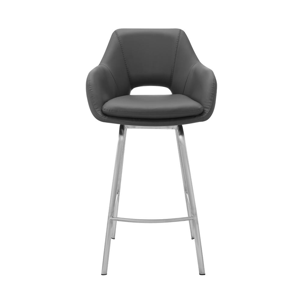 Aura Gray Faux Leather and Brushed Stainless Steel Swivel 30" Bar Stool. Picture 2
