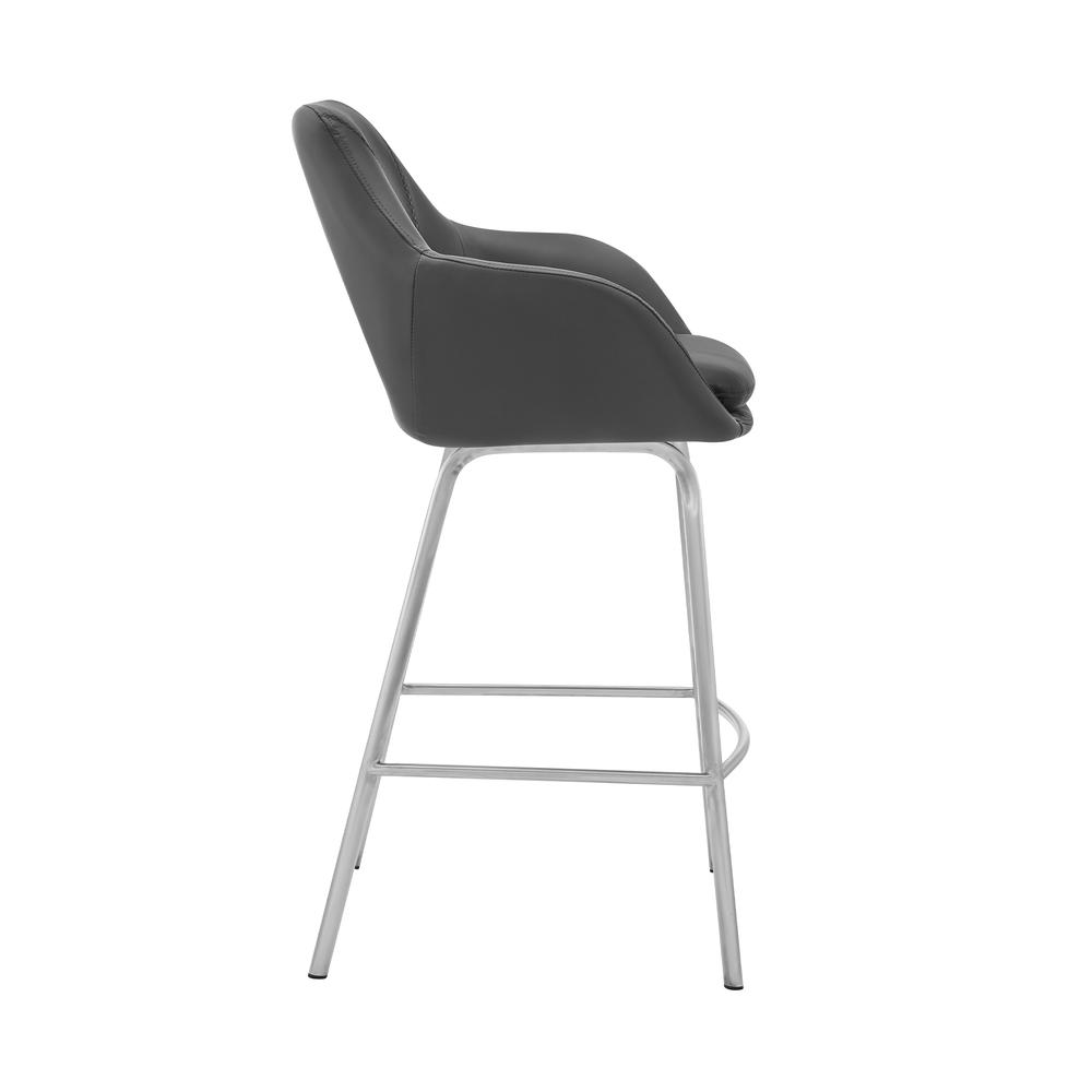 Aura Gray Faux Leather and Brushed Stainless Steel Swivel 30" Bar Stool. Picture 3