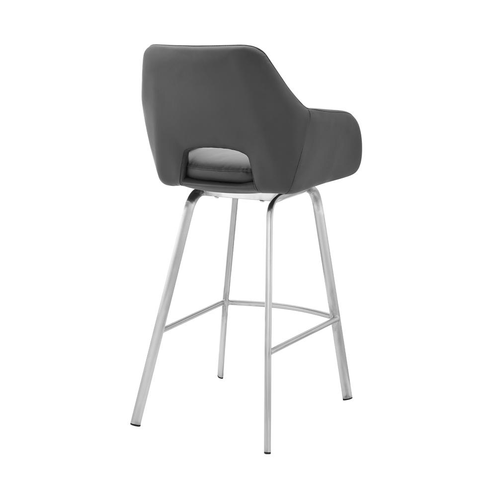 Aura Gray Faux Leather and Brushed Stainless Steel Swivel 30" Bar Stool. Picture 4