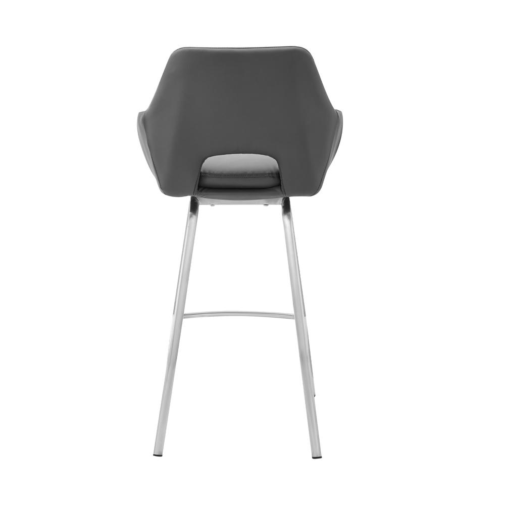 Aura Gray Faux Leather and Brushed Stainless Steel Swivel 30" Bar Stool. Picture 5