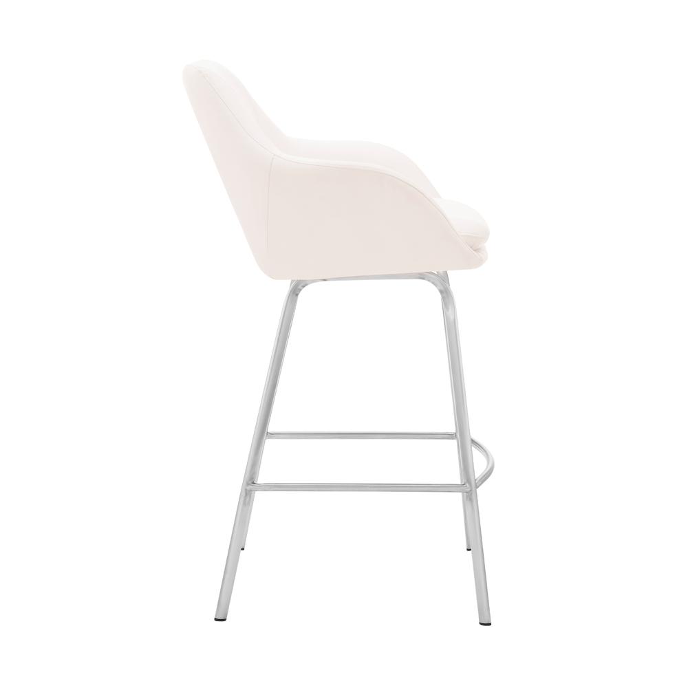 Aura White Faux Leather and Brushed Stainless Steel Swivel 30" Bar Stool. Picture 3