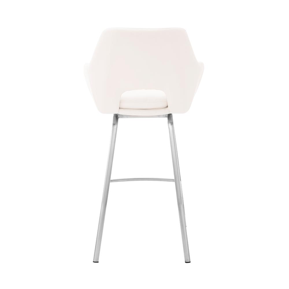 Aura White Faux Leather and Brushed Stainless Steel Swivel 30" Bar Stool. Picture 5