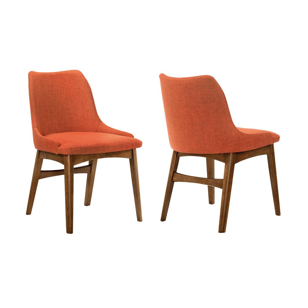 Azalea Orange Fabric and Walnut Wood Dining Side Chairs - Set of 2. Picture 1