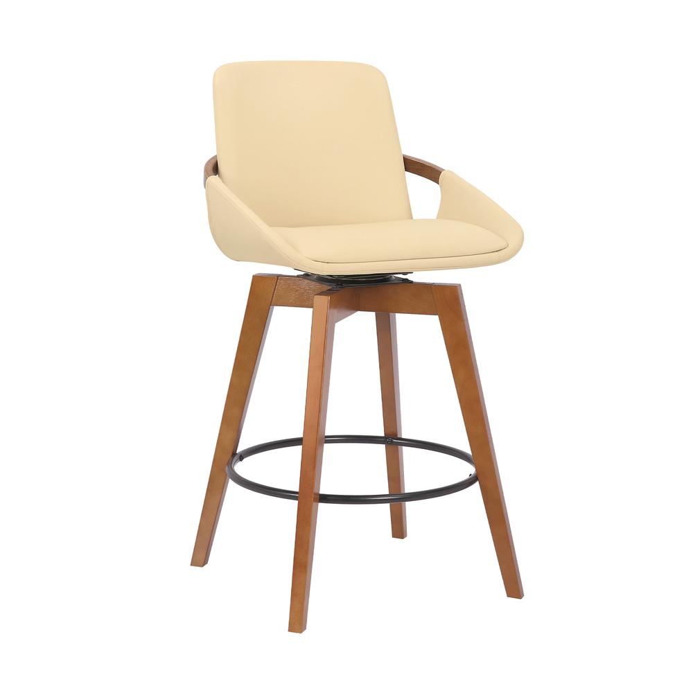 Swivel Counter Stool with Walnut Wood Frame and Faux Leather Seat. Picture 1