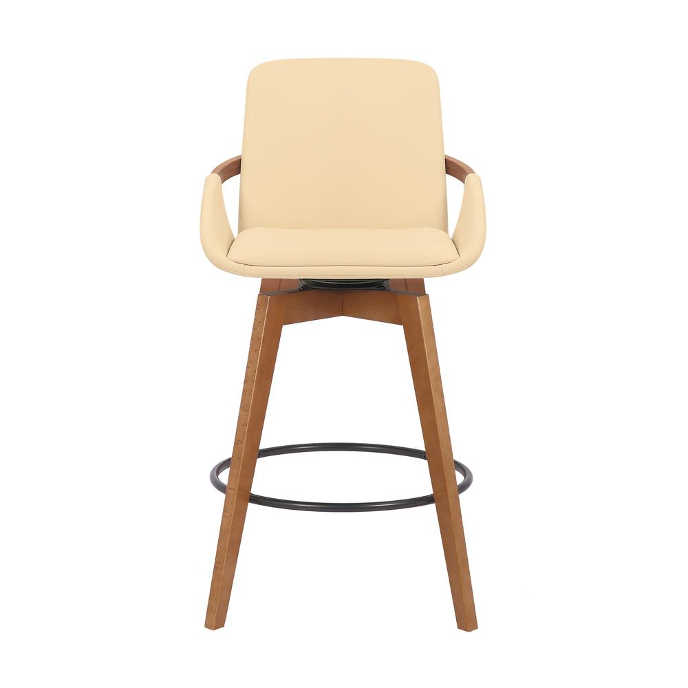 Swivel Counter Stool with Walnut Wood Frame and Faux Leather Seat. Picture 2