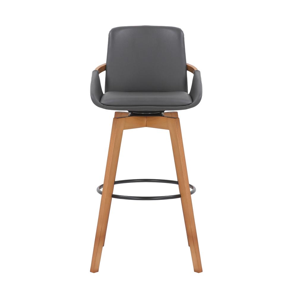 Baylor Swivel Wood Bar or Counter Stool in Faux Leather, BLACK. Picture 1