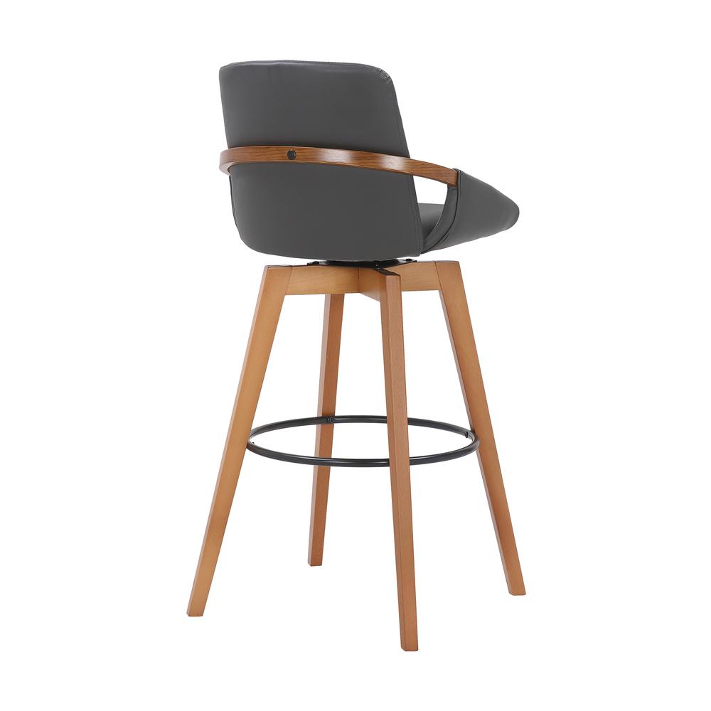 Baylor Swivel Wood Bar or Counter Stool in Faux Leather, BLACK. Picture 3
