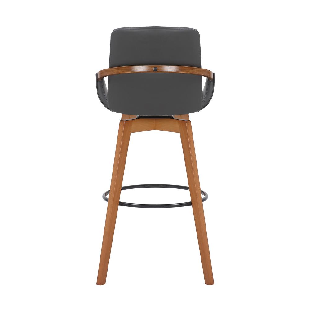 Baylor Swivel Wood Bar or Counter Stool in Faux Leather, BLACK. Picture 4