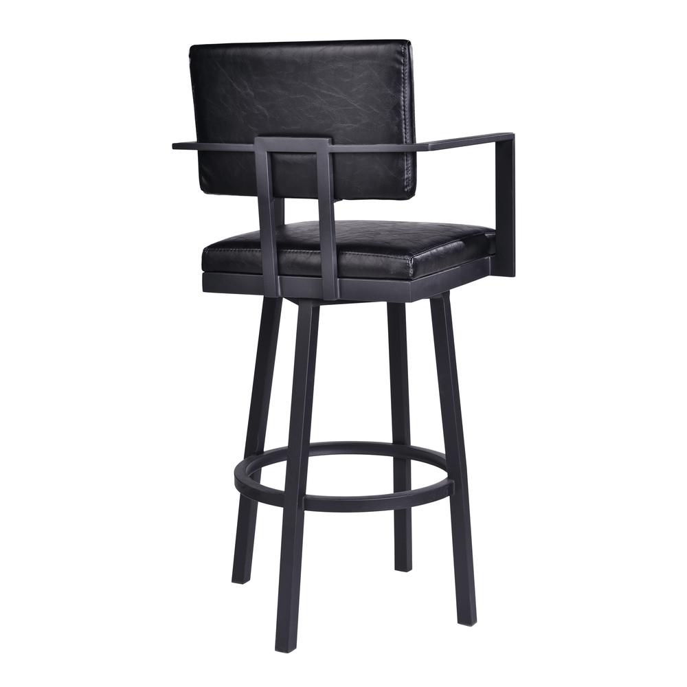 Armen Living Balboa 26” Counter Height Barstool with Arms in Black Powder Coated Finish and Vintage Black Faux Leather. Picture 3
