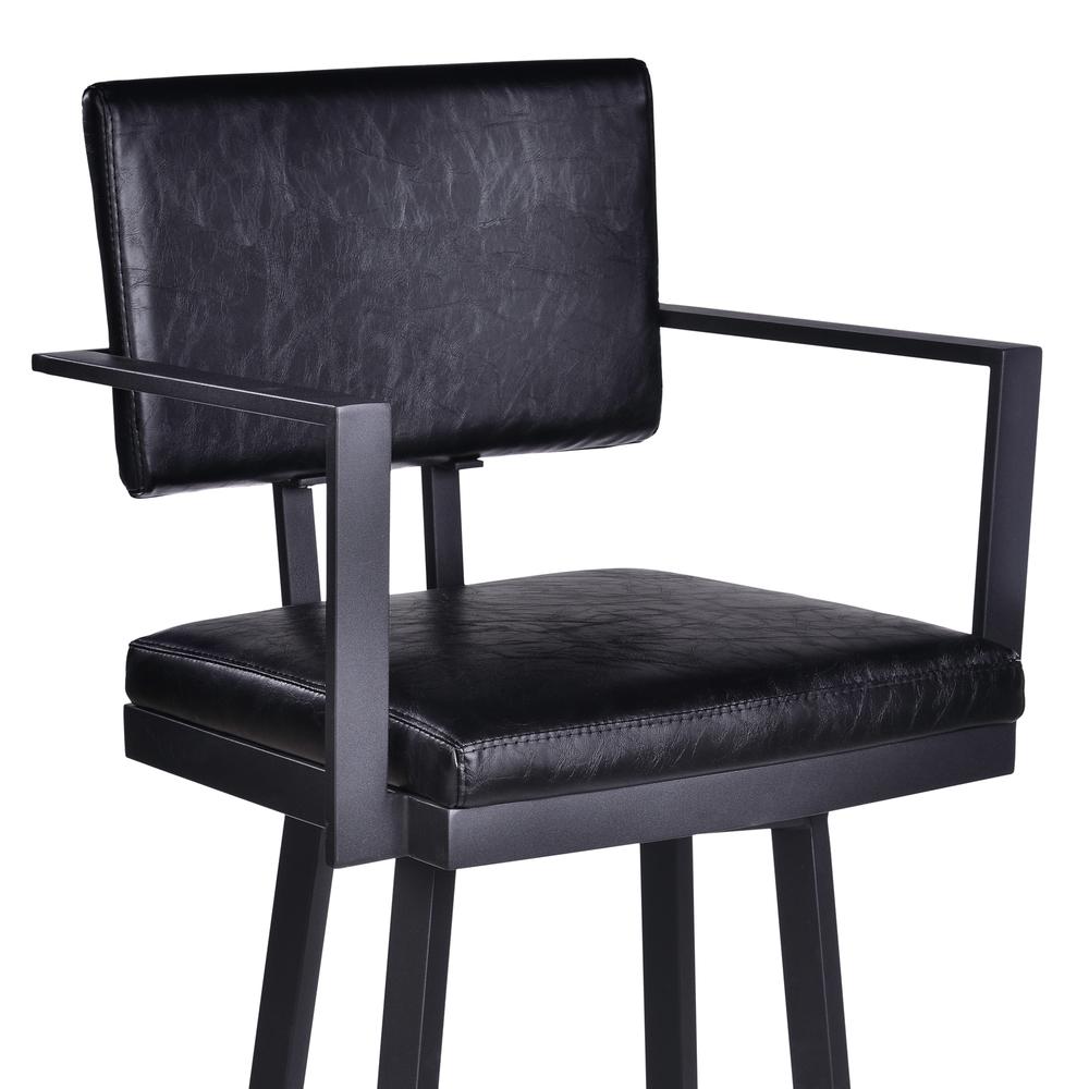 Armen Living Balboa 26” Counter Height Barstool with Arms in Black Powder Coated Finish and Vintage Black Faux Leather. Picture 4