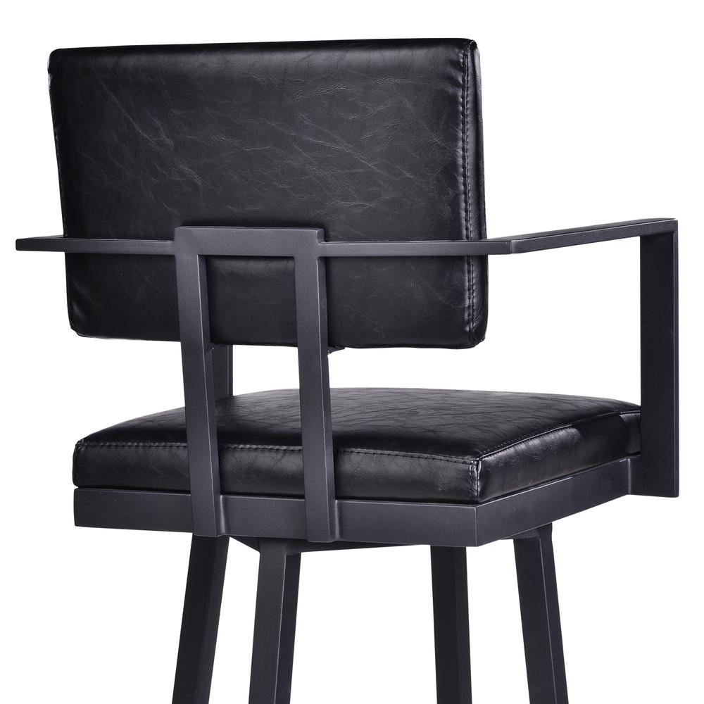 Armen Living Balboa 26” Counter Height Barstool with Arms in Black Powder Coated Finish and Vintage Black Faux Leather. Picture 5