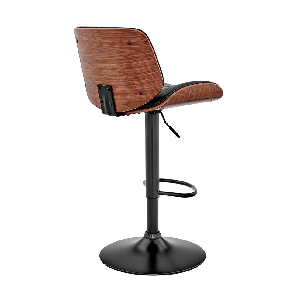 Brock Adjustable Black Faux Leather and Walnut Wood Bar Stool with Black Base. Picture 4