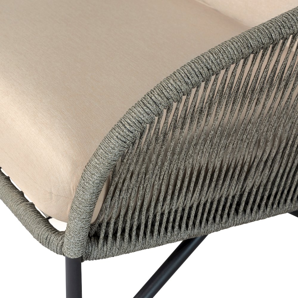 Outdoor Patio Sofa in Black Steel with Gray Rope and Taupe Olefin Cushions. Picture 7