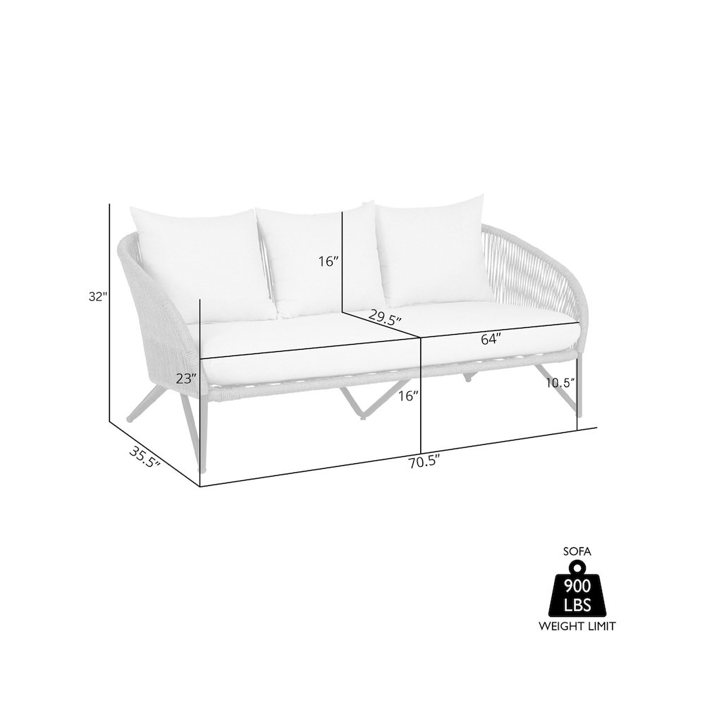 Outdoor Patio Sofa in Black Steel with Gray Rope and Taupe Olefin Cushions. Picture 8