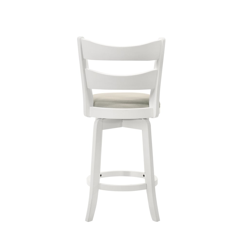 26 in. Matte White Counter Height Rubberwood Swivel Barstool, Fog Fabric Seat. Picture 5
